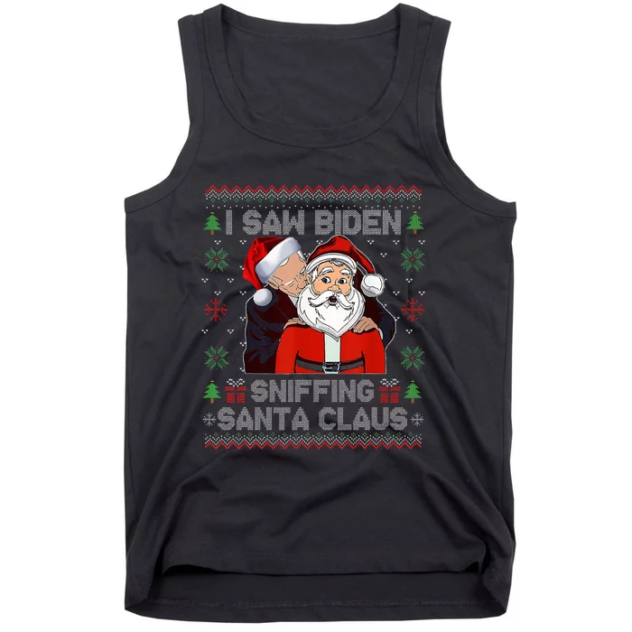 I Saw Biden Sniffing Santa Claus Funny Biden Ugly Xmas Tank Top