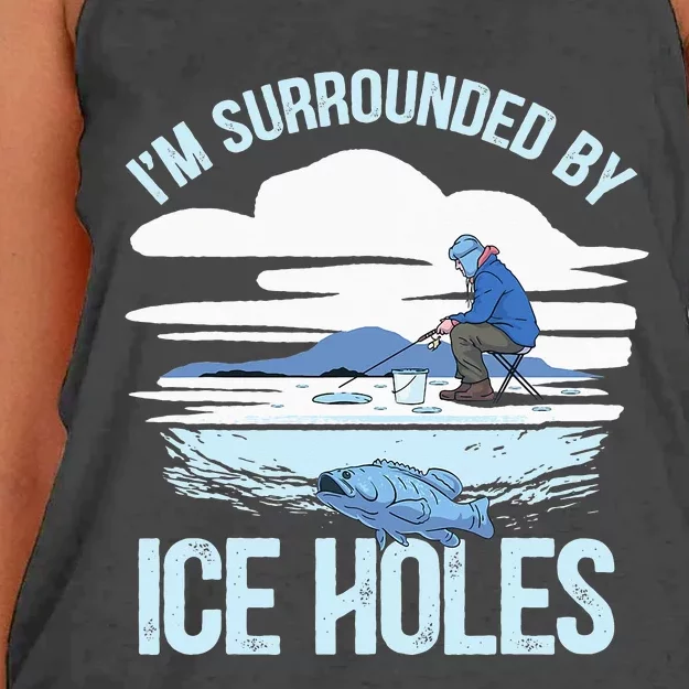 I'm Surrounded By Ice Holes Funny Ice Fishing Women's Knotted Racerback Tank