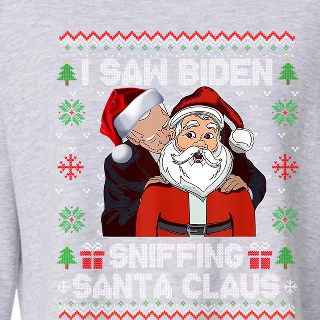 I Saw Biden Sniffing Santa Claus Funny Biden Ugly Xmas Cropped Pullover Crew