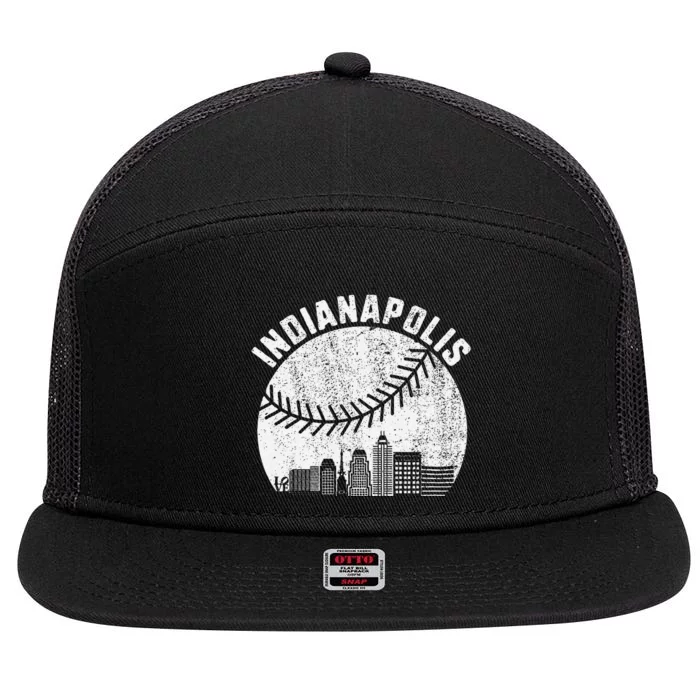 Indianapolis Skyline Baseball Fan Vintage Indiana Baseball 7 Panel Mesh Trucker Snapback Hat