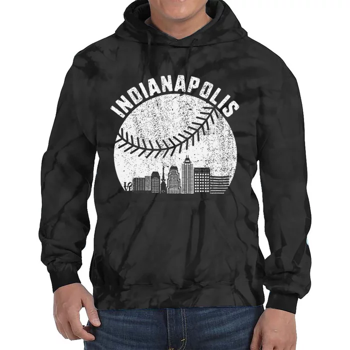 Indianapolis Skyline Baseball Fan Vintage Indiana Baseball Tie Dye Hoodie