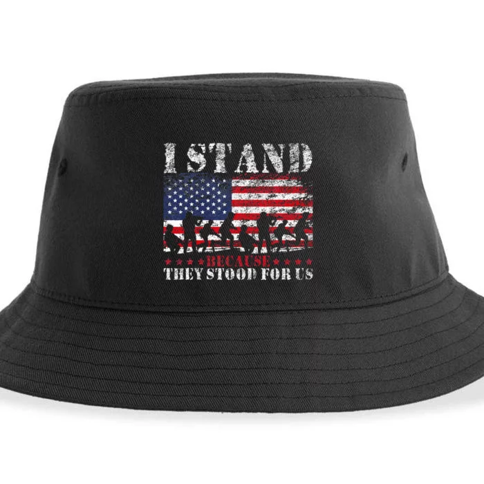 I Stand Because They Stood For Us American Flag Sustainable Bucket Hat