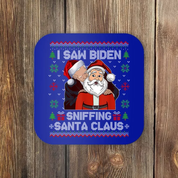 I Saw Biden Sniffing Santa Claus Funny Biden Ugly Xmas Cute Gift Coaster