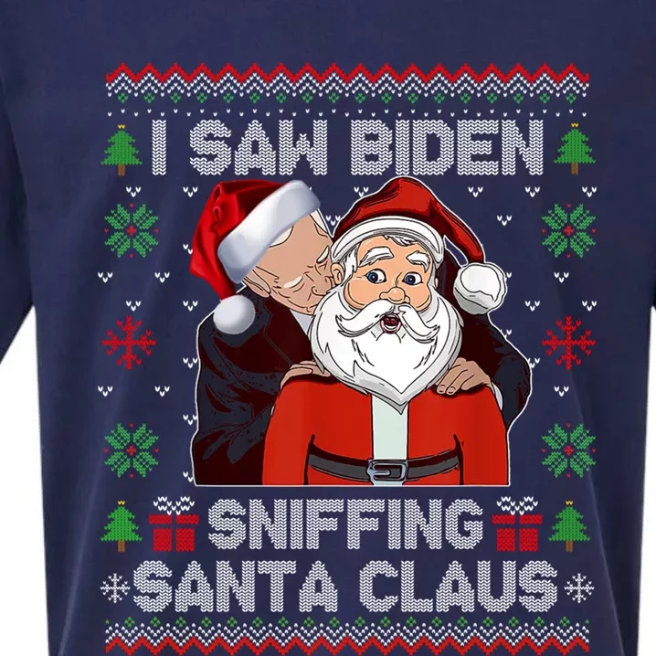 I Saw Biden Sniffing Santa Claus Funny Biden Ugly Xmas Cute Gift Sueded Cloud Jersey T-Shirt