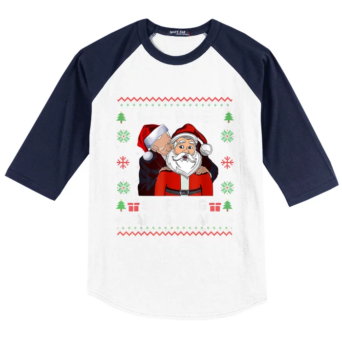 I Saw Biden Sniffing Santa Claus Funny Biden Ugly Xmas Baseball Sleeve Shirt