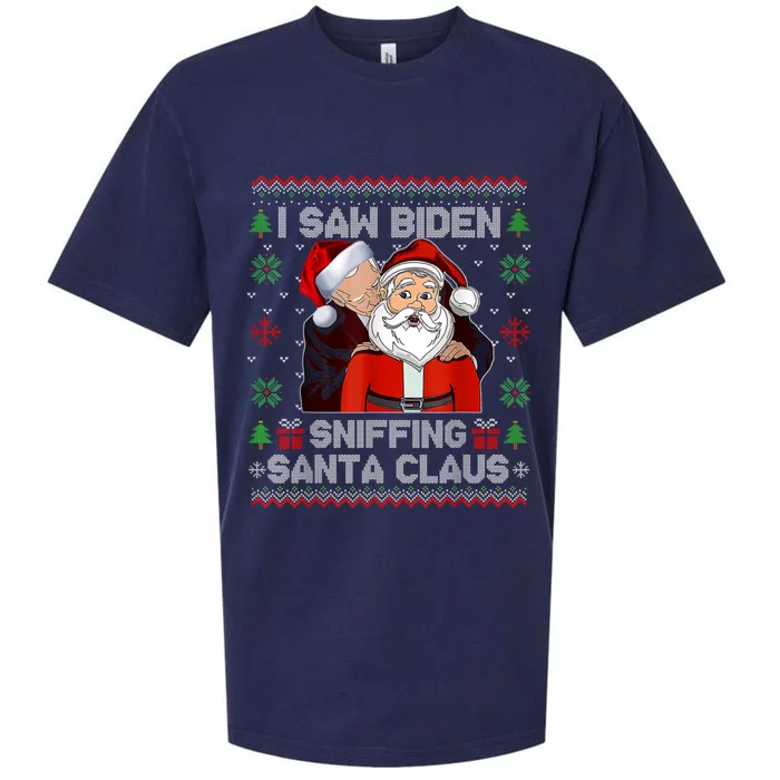 I Saw Biden Sniffing Santa Claus Funny Biden Ugly Xmas Sueded Cloud Jersey T-Shirt