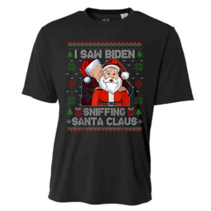 I Saw Biden Sniffing Santa Claus Funny Biden Ugly Xmas Cooling Performance Crew T-Shirt