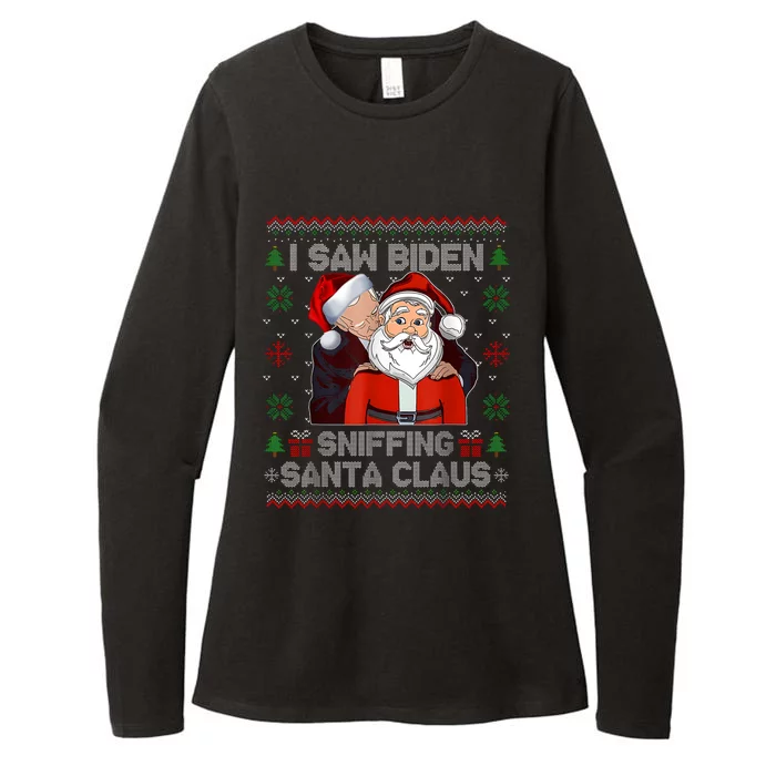 I Saw Biden Sniffing Santa Claus Funny Biden Ugly Xmas Womens CVC Long Sleeve Shirt