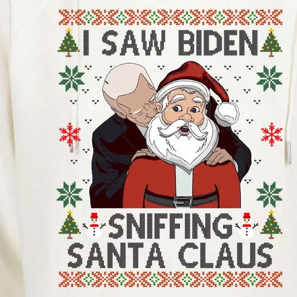 I Saw Biden Sniffing Santa Claus Funny Christmas Political Womens Funnel Neck Pullover Hood