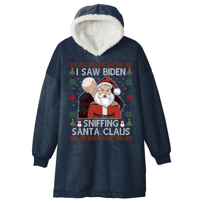 I Saw Biden Sniffing Santa Claus Funny Christmas Political Hooded Wearable Blanket