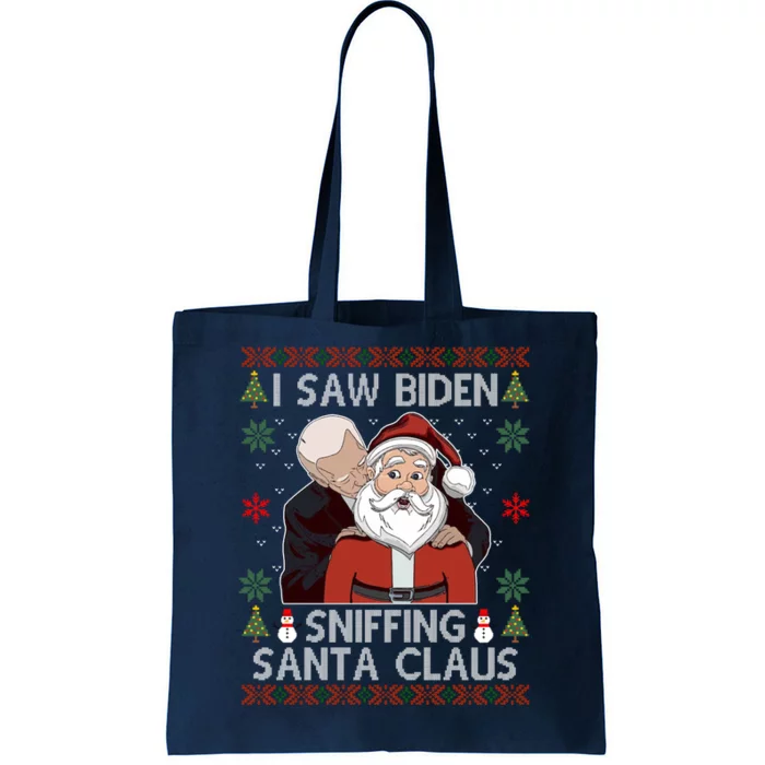 I Saw Biden Sniffing Santa Claus Funny Christmas Political Tote Bag