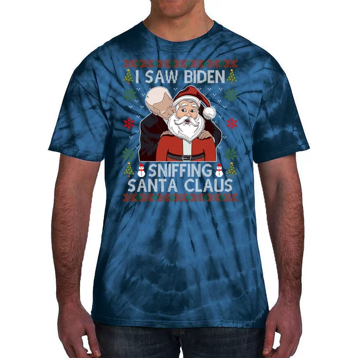 I Saw Biden Sniffing Santa Claus Funny Christmas Political Tie-Dye T-Shirt