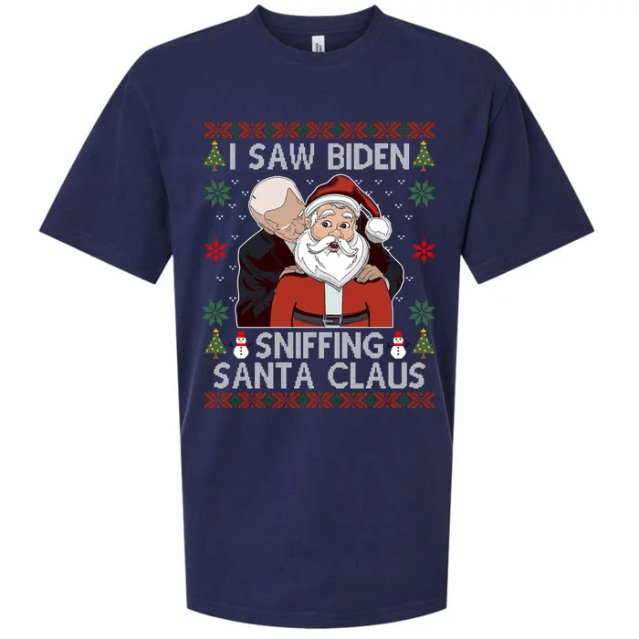 I Saw Biden Sniffing Santa Claus Funny Christmas Political Sueded Cloud Jersey T-Shirt