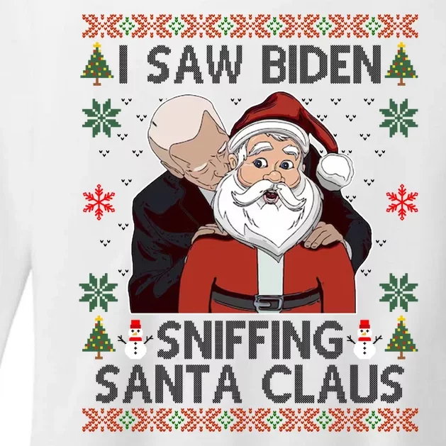 I Saw Biden Sniffing Santa Claus Funny Christmas Political Womens CVC Long Sleeve Shirt