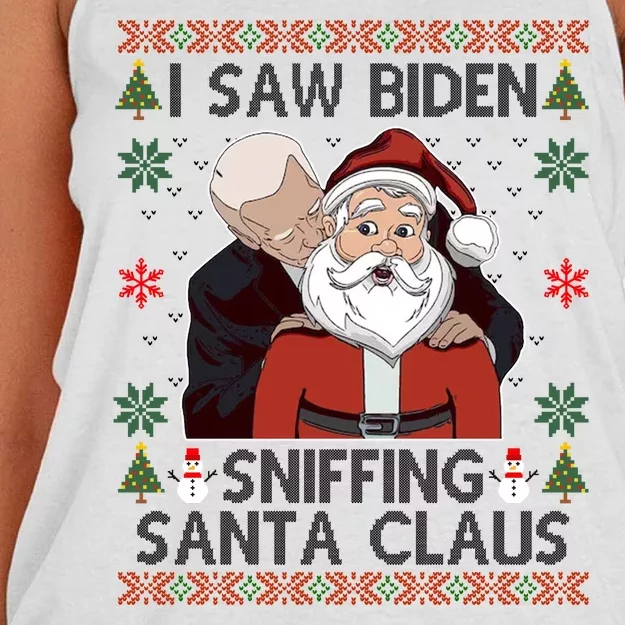 I Saw Biden Sniffing Santa Claus Funny Christmas Political Women's Knotted Racerback Tank