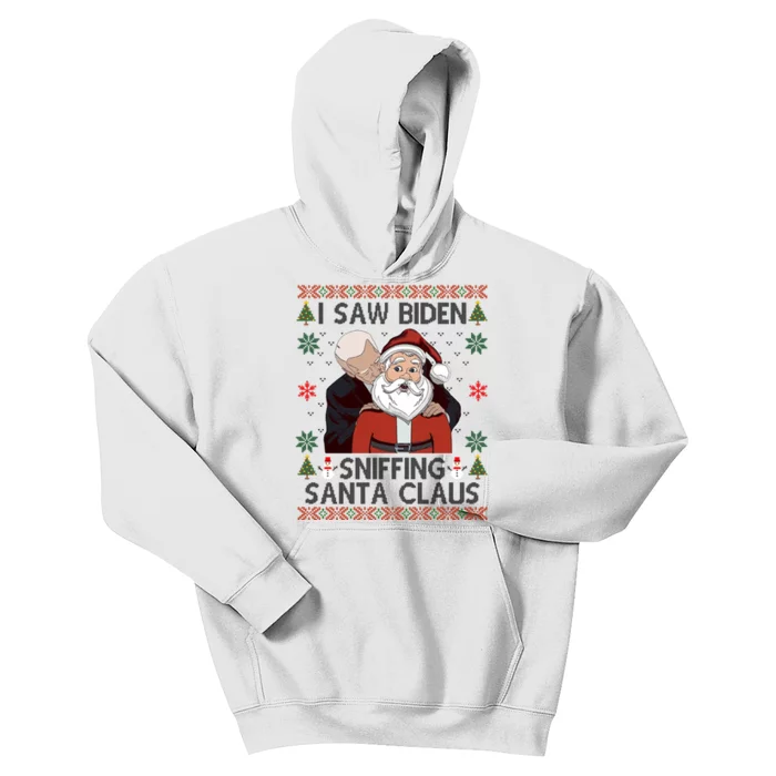 I Saw Biden Sniffing Santa Claus Funny Christmas Political Kids Hoodie