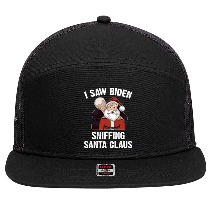 I Saw Biden Sniffing Santa Claus Funny Joe Biden Gift 7 Panel Mesh Trucker Snapback Hat