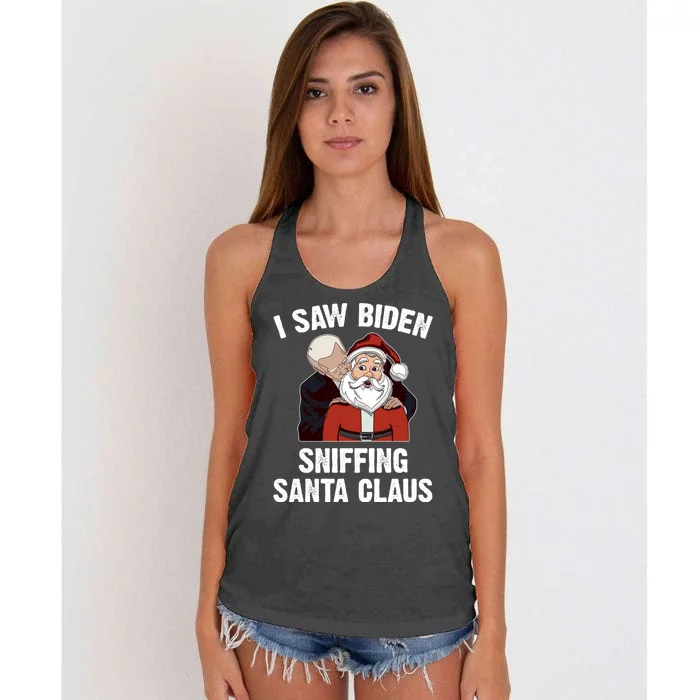 I Saw Biden Sniffing Santa Claus Funny Joe Biden Gift Women's Knotted Racerback Tank