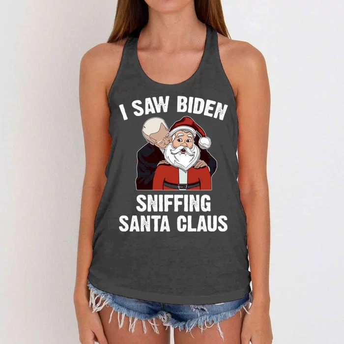 I Saw Biden Sniffing Santa Claus Funny Joe Biden Gift Women's Knotted Racerback Tank