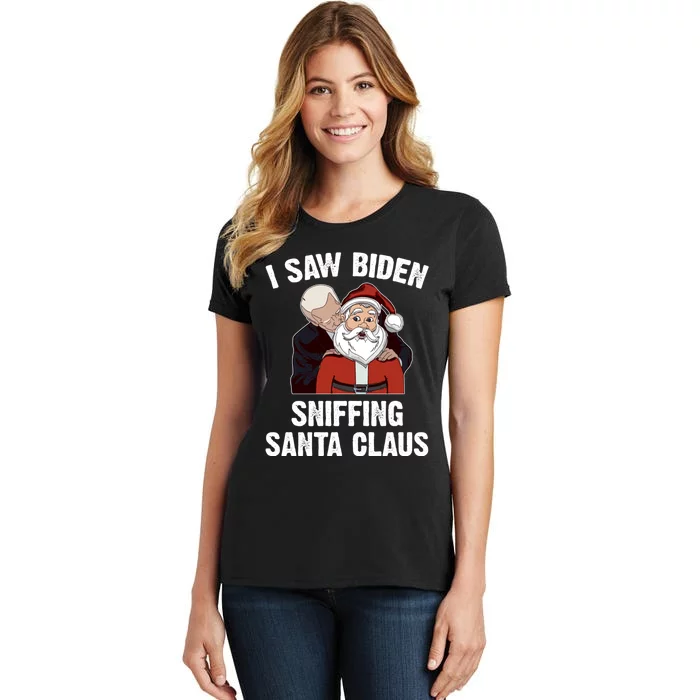 I Saw Biden Sniffing Santa Claus Funny Joe Biden Gift Women's T-Shirt