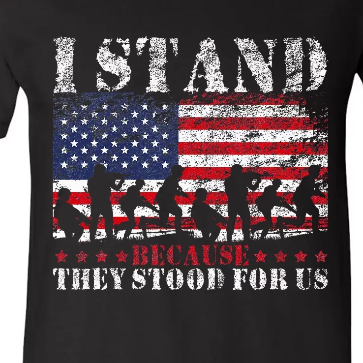 I Stand Because They Stood For Us American Flag V-Neck T-Shirt