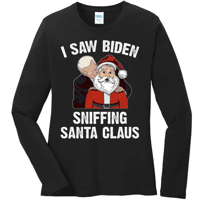 I Saw Biden Sniffing Santa Claus Ladies Long Sleeve Shirt