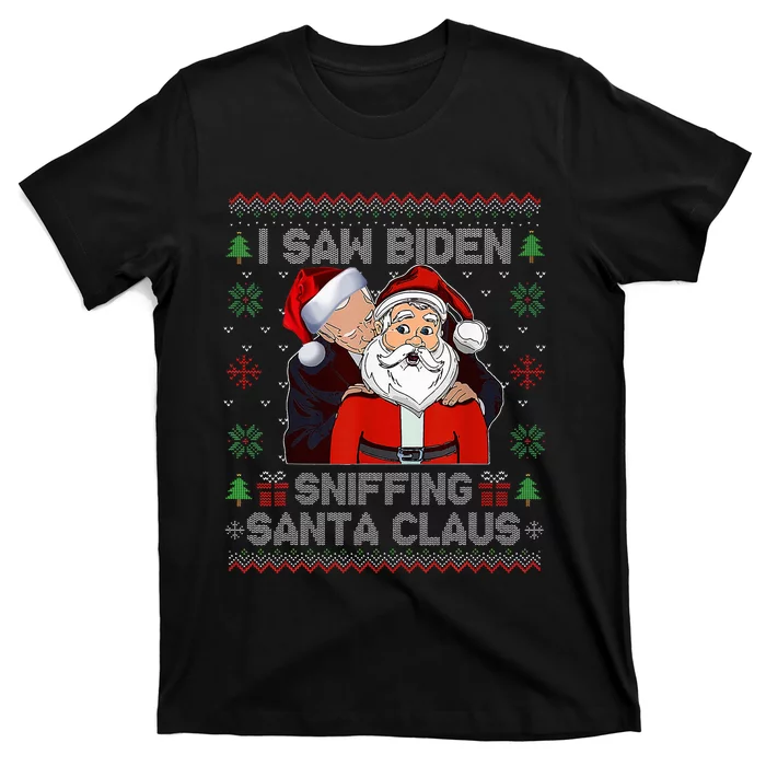 I Saw Biden Sniffing Santa Claus Funny Biden Ugly Xmas T-Shirt