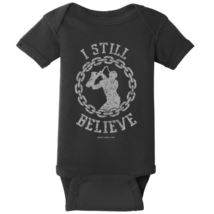 I Still Believe Muscle Saxophone Big Chain Silhouette Baby Bodysuit