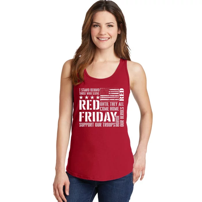 I Stand Behind Those Who Serve American Flag Red Friday Ladies Essential Tank