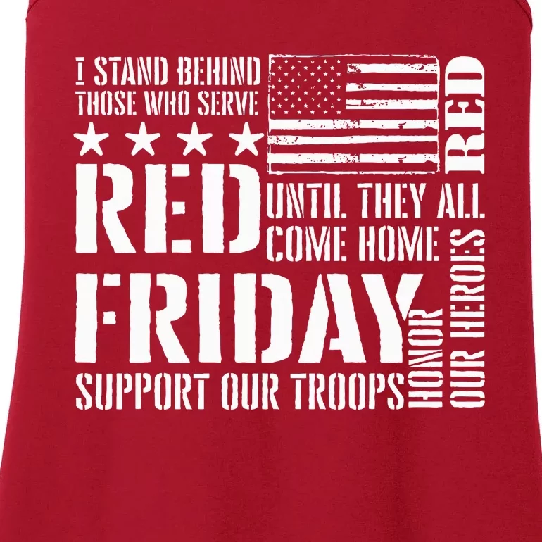 I Stand Behind Those Who Serve American Flag Red Friday Ladies Essential Tank