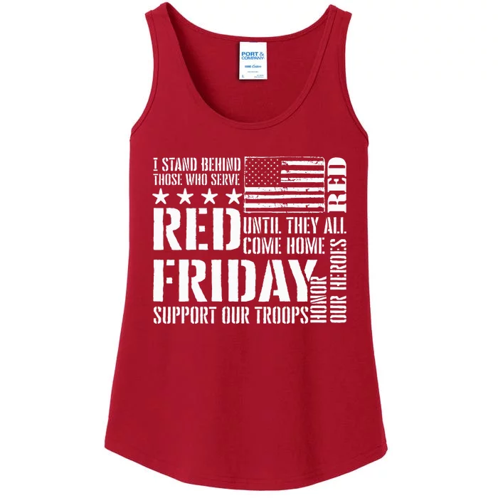 I Stand Behind Those Who Serve American Flag Red Friday Ladies Essential Tank