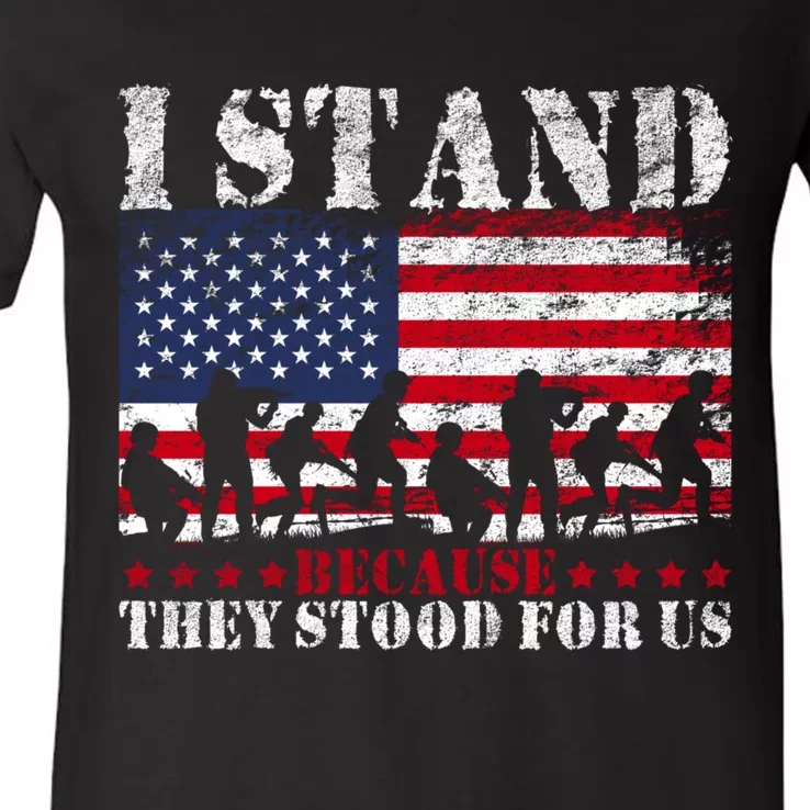 I Stand Because They Stood For Us American Flag V-Neck T-Shirt