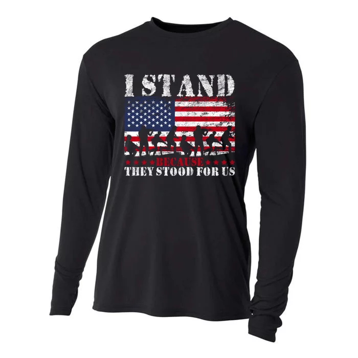 I Stand Because They Stood For Us American Flag Cooling Performance Long Sleeve Crew