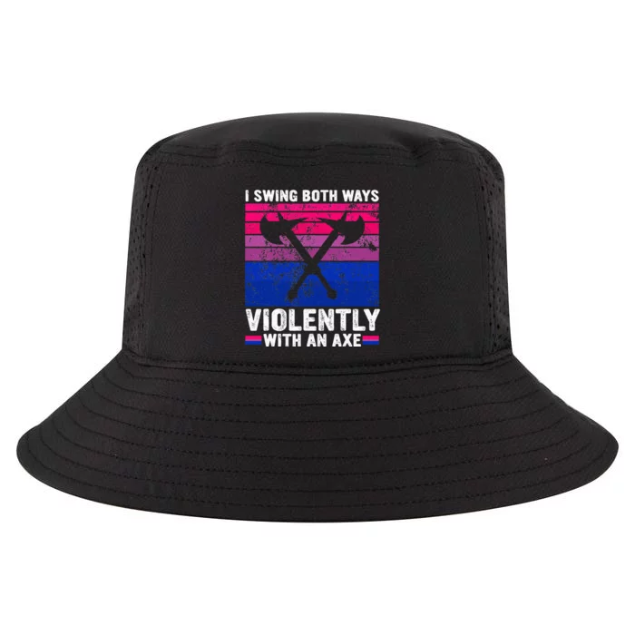 I Swing Both Ways Violently With An Axe Bisexual Pride LGBTQ Cool Comfort Performance Bucket Hat