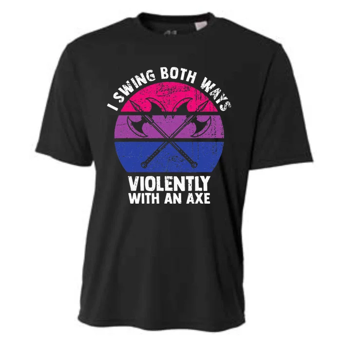 I Swing Both Ways Violently With An Axe Bisexual LGBT Pride Cooling Performance Crew T-Shirt