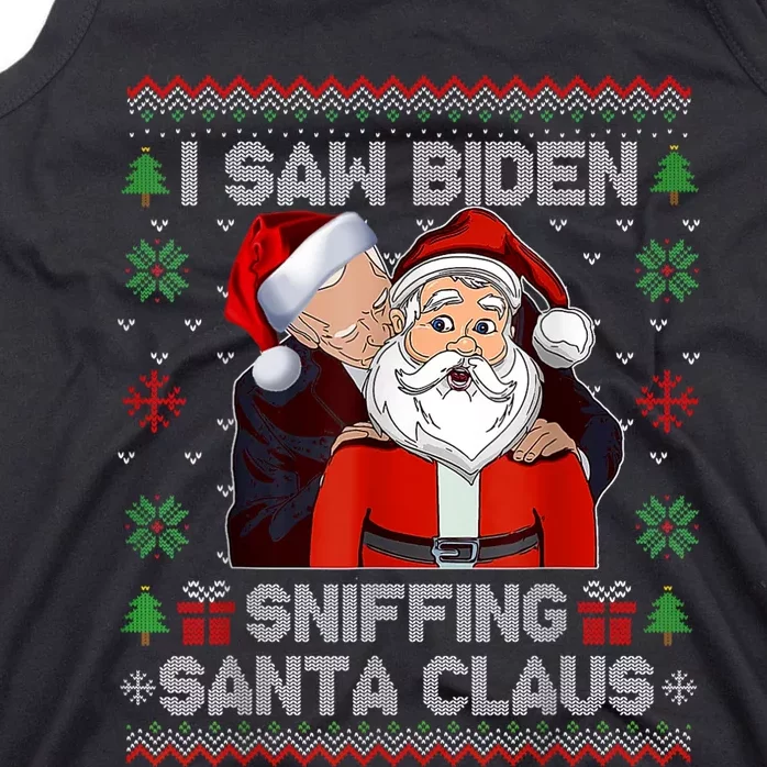 I Saw Biden Sniffing Santa Claus Funny Biden Ugly Xmas Tank Top