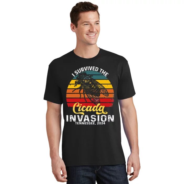 I Survived Cicada Invasion Tennessee 2024 Retro Cicada Bugs T-Shirt