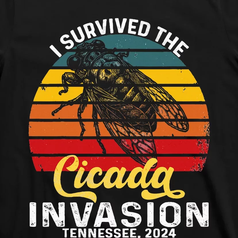 I Survived Cicada Invasion Tennessee 2024 Retro Cicada Bugs T-Shirt