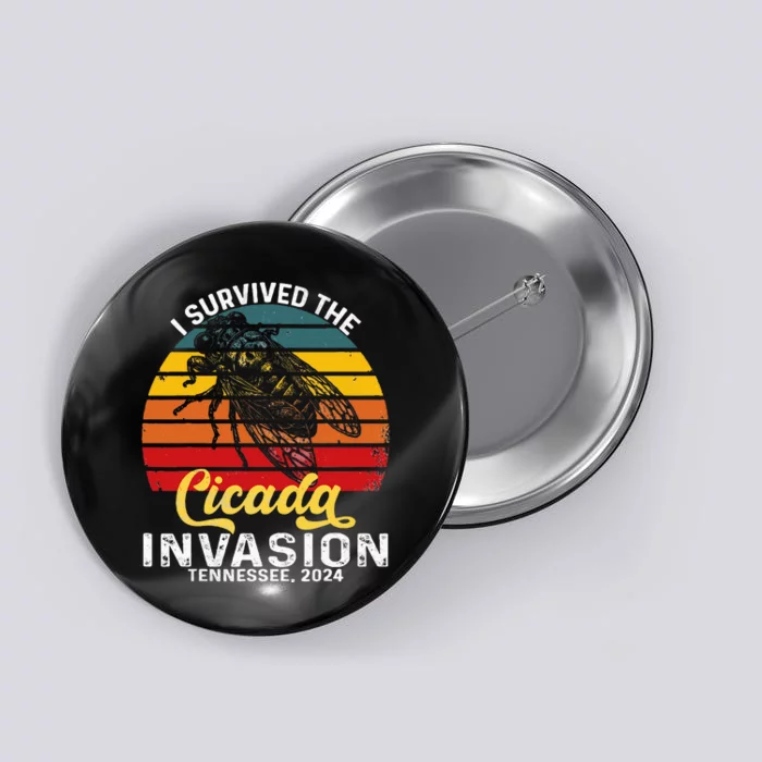 I Survived Cicada Invasion Tennessee 2024 Retro Cicada Bugs Button