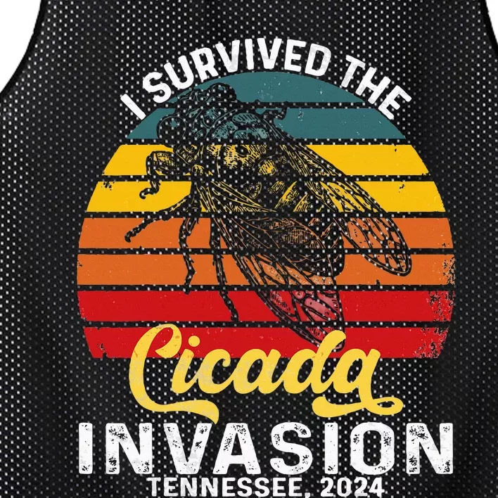 I Survived Cicada Invasion Tennessee 2024 Retro Cicada Bugs Mesh Reversible Basketball Jersey Tank