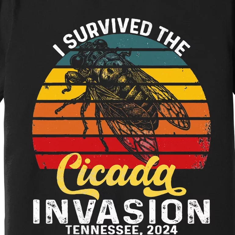 I Survived Cicada Invasion Tennessee 2024 Retro Cicada Bugs Premium T-Shirt