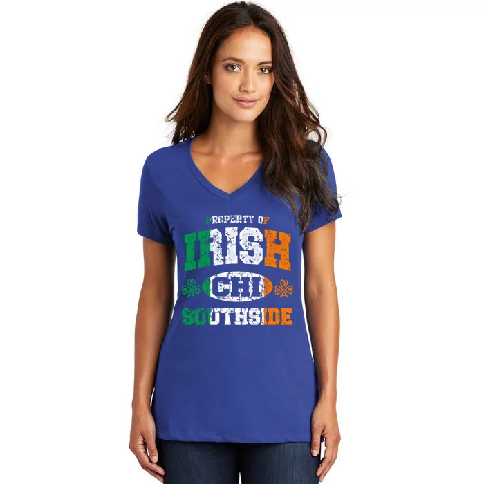 Irish Southside Chicago Cute Gift Vintage Distressed Funny Gift Women's V-Neck T-Shirt