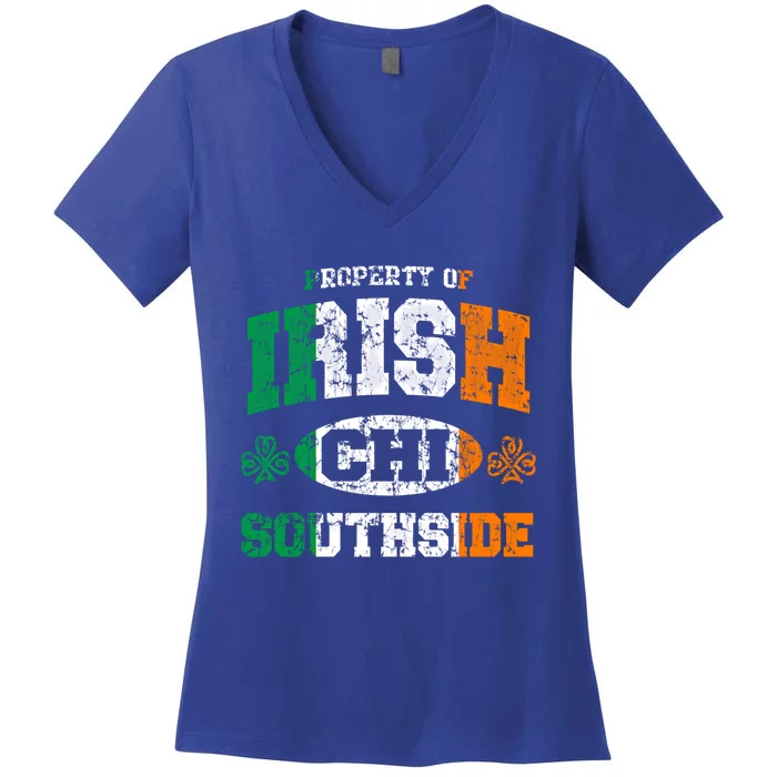 Irish Southside Chicago Cute Gift Vintage Distressed Funny Gift Women's V-Neck T-Shirt