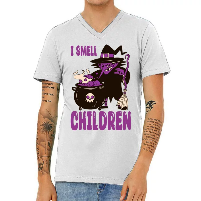 I Smell Children Funny Halloween Witch V-Neck T-Shirt