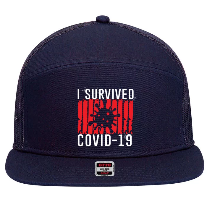 I Survived Covid19 Distressed 7 Panel Mesh Trucker Snapback Hat