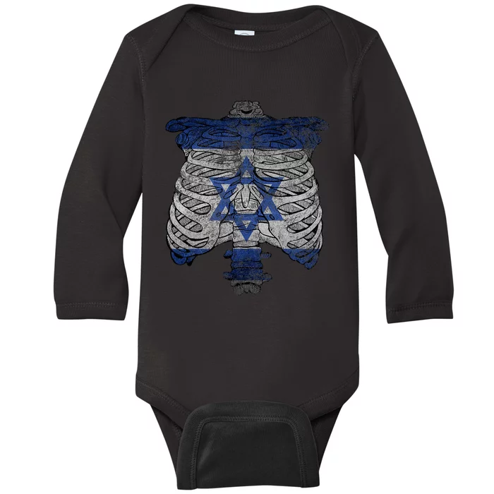 Israeli Skeleton Costume Jewish Halloween Gifts Israel Flag Baby Long Sleeve Bodysuit