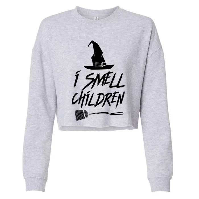 I Smell Children Funny Halloween Witch Hat Broom Costume Gift Cropped Pullover Crew