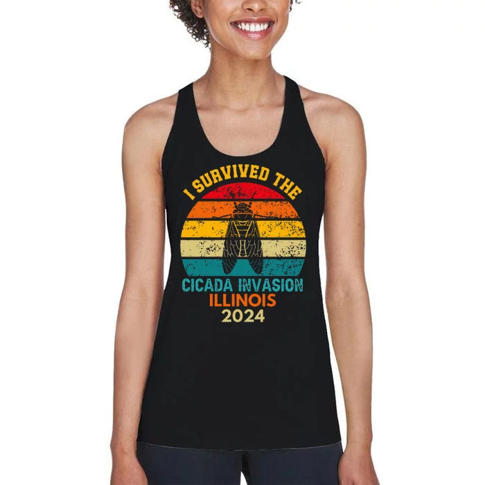 I Survived Cicada Invasion Illinois 2024 Cigada Summer Women's Racerback Tank