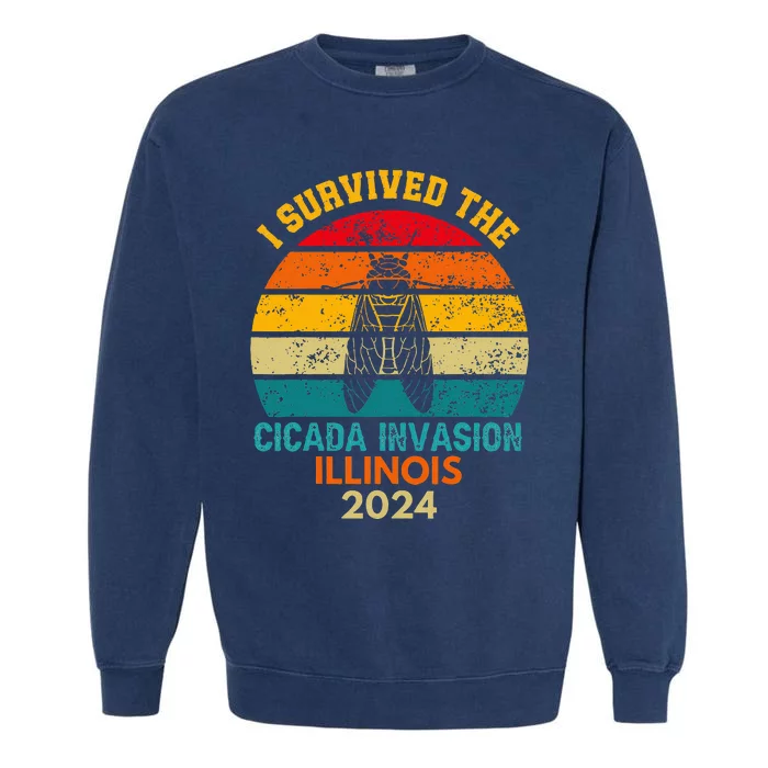 I Survived Cicada Invasion Illinois 2024 Cigada Summer Garment-Dyed Sweatshirt