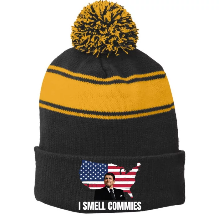 I Smell Commies, Ronald Reagan, Political Humor, President Reagan Stripe Pom Pom Beanie